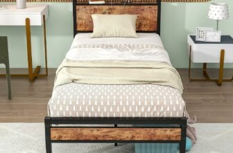 Upgrade Your Bedroom with Style and Functionality: Introducing the HOJINLINERO Twin Bed Frame with Storage Headboard and USB Charging Station!